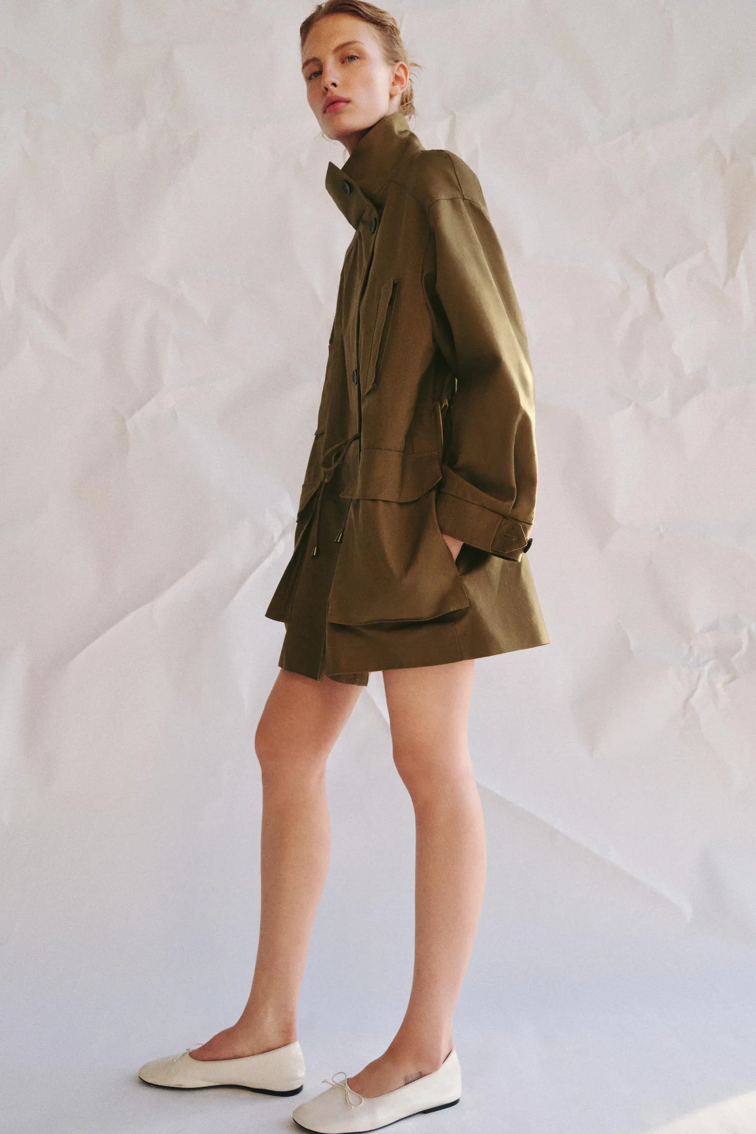 Парка Zw Collection Zara Oversize, светло-бежевый — фото 3