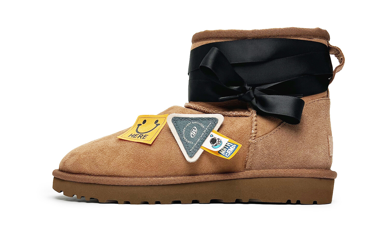 Ботинки зимние женские UGG Classic Mini с лентой, коричневато-желтый