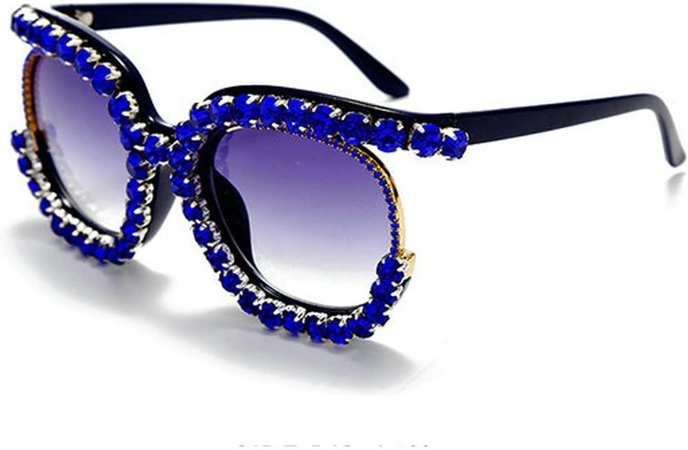 

Солнцезащитные очки COTIA с круглыми бриллиантами для женщин, большие, в стиле панк, с кристаллами и стразами, винтажные, с защитой от УФ-излучения UV400, Blue Diamond