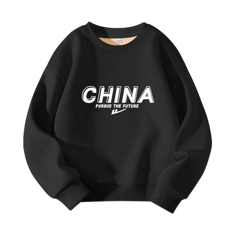 Детский свитшот с круглым вырезом утепленный WARRIOR, Black/H White Letter