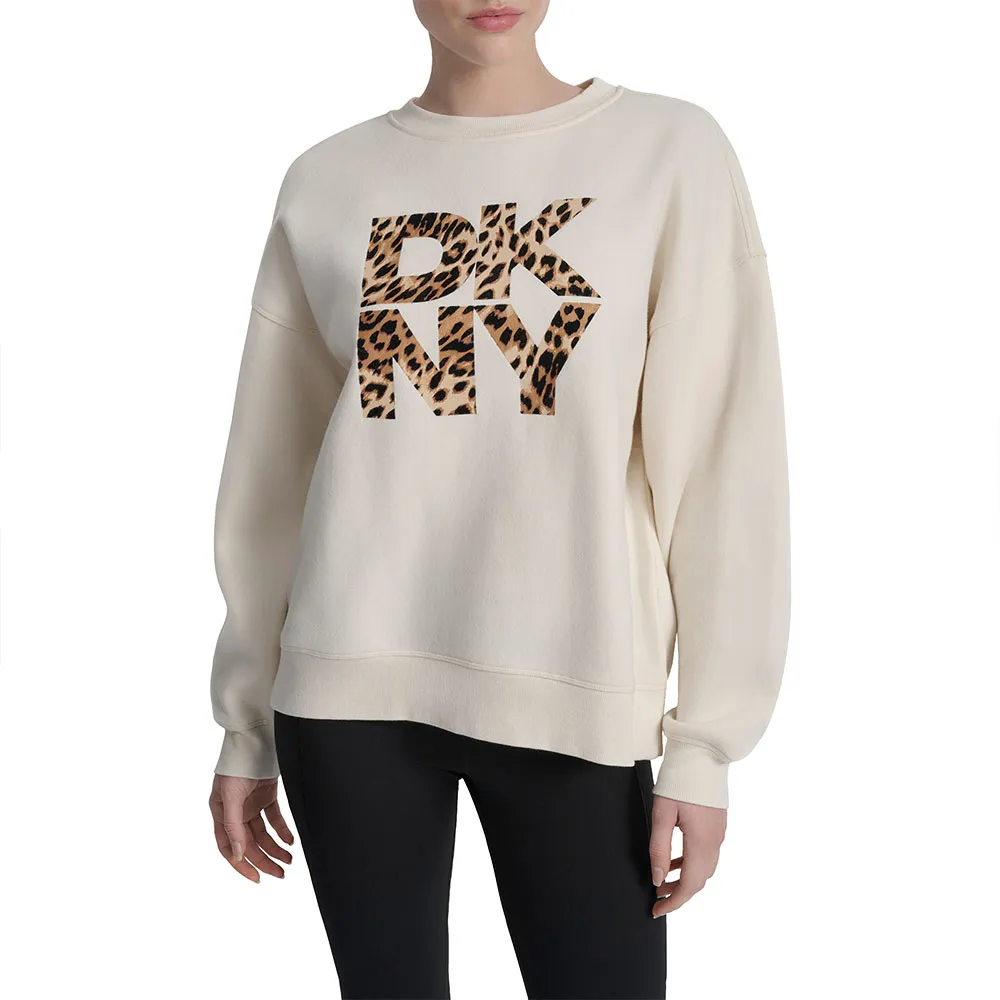 

Толстовка DKNY Stacked Animal Print Flocking Logo Long Line, бежевый