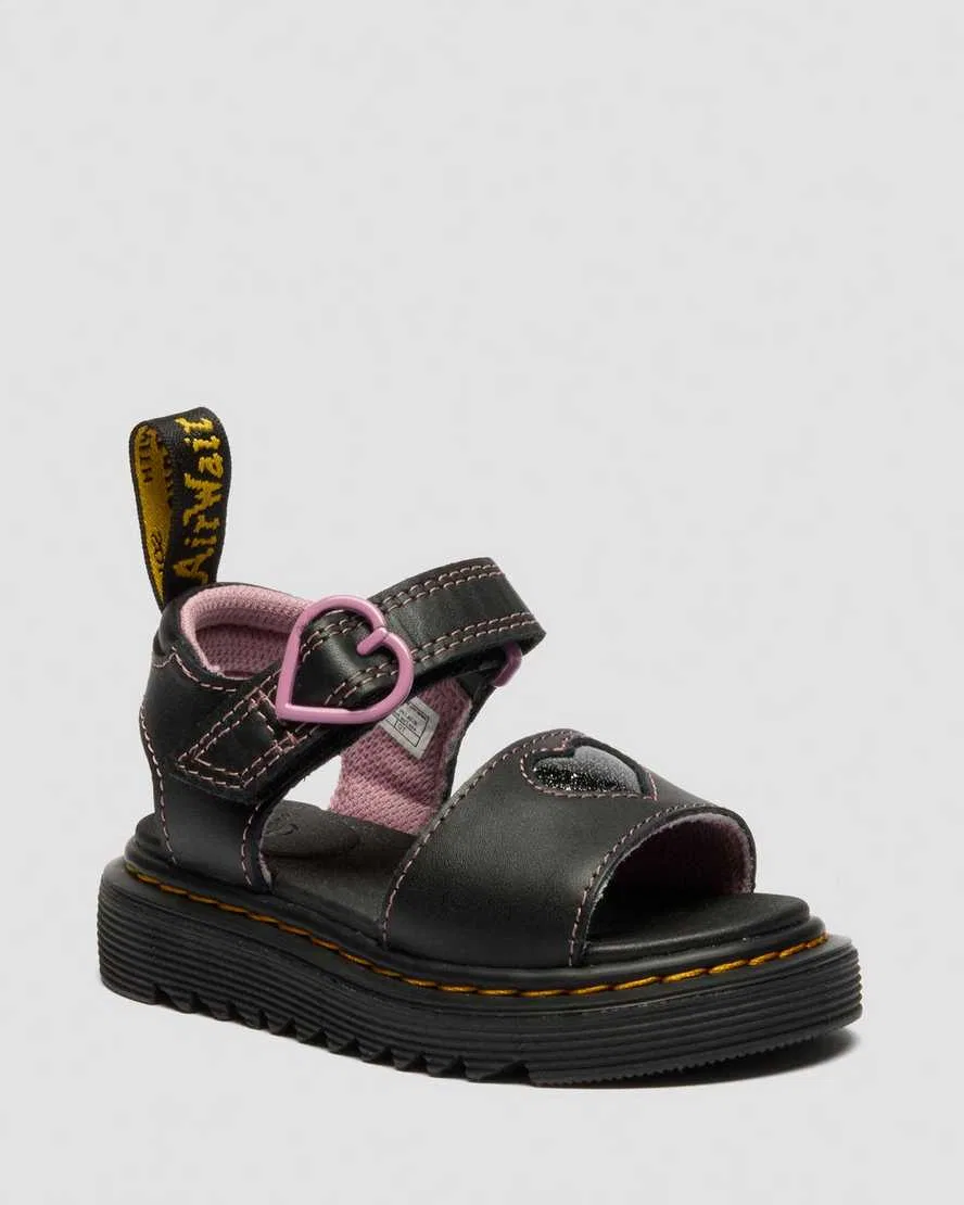 Детские туфли Marlowe II с блестящими сердечками и кожаным ремешком Dr Martens, черный