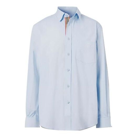 

Рубашка men's ss21 logo pattern cotton long sleeves classic shirt light blue Burberry, голубой