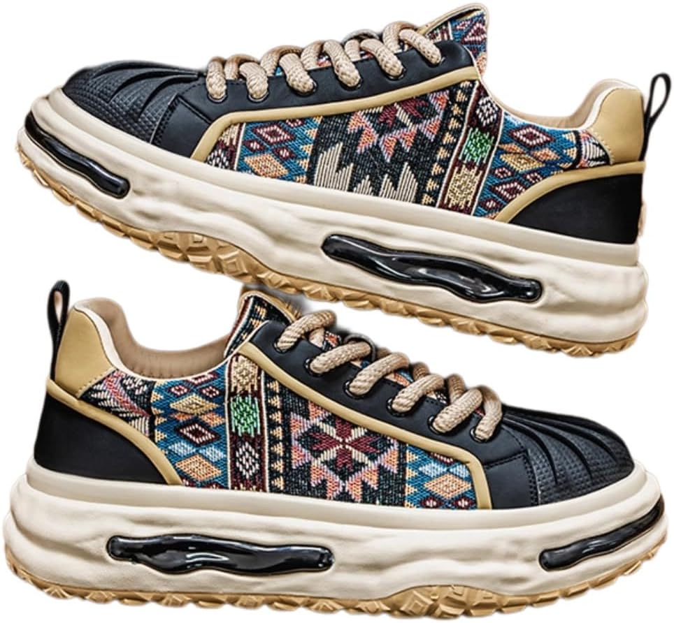 

Бохо винтажные тканые кроссовки с платформой высотой 5 см для мужчин, повседневная уличная обувь с азтекским принтом и носком из твердого материала Ctkvbmeoi, черный
