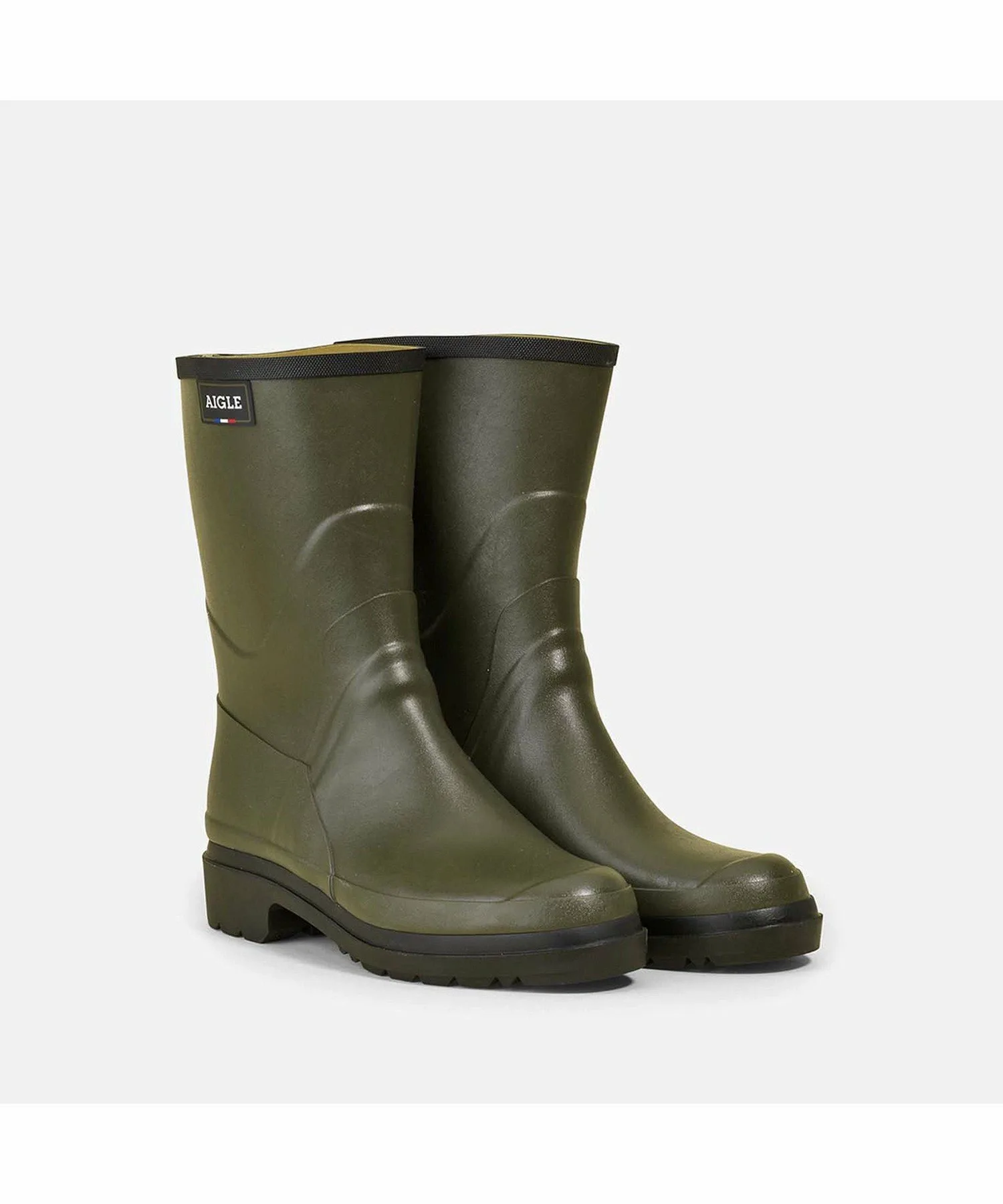 Резиновые сапоги средней длины Bison 2 на низком каблуке Aigle, Khaki — фото 2