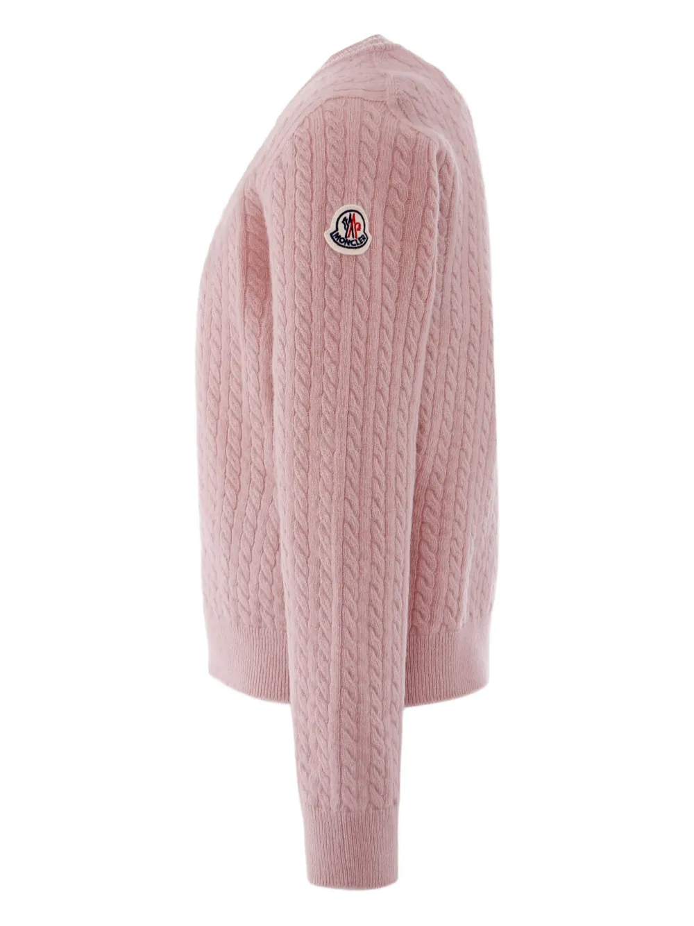 Шерстяной свитер фактурной вязки Moncler Enfant, розовый — фото 3