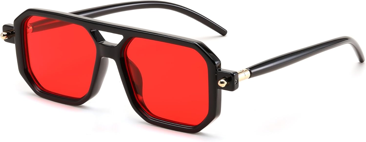 

Винтажные квадратные солнцезащитные очки-авиаторы FEISEDY 70-х годов, классическая ретро-стильная оправа, защита от ультрафиолета UV400, артикул B2622, 026 Black Frame & Red Lens