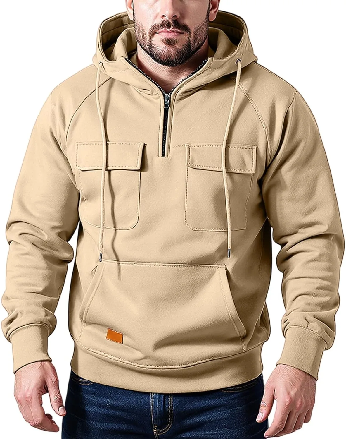 

Мужская худи с молнией на четверть, с капюшоном и карманами