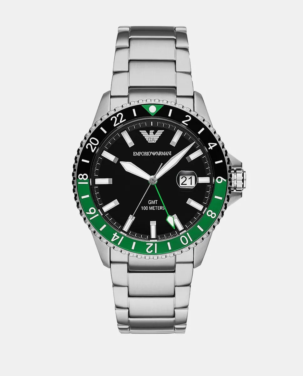 

AR11589 GMT Двойные стальные мужские часы Emporio Armani, серебряный