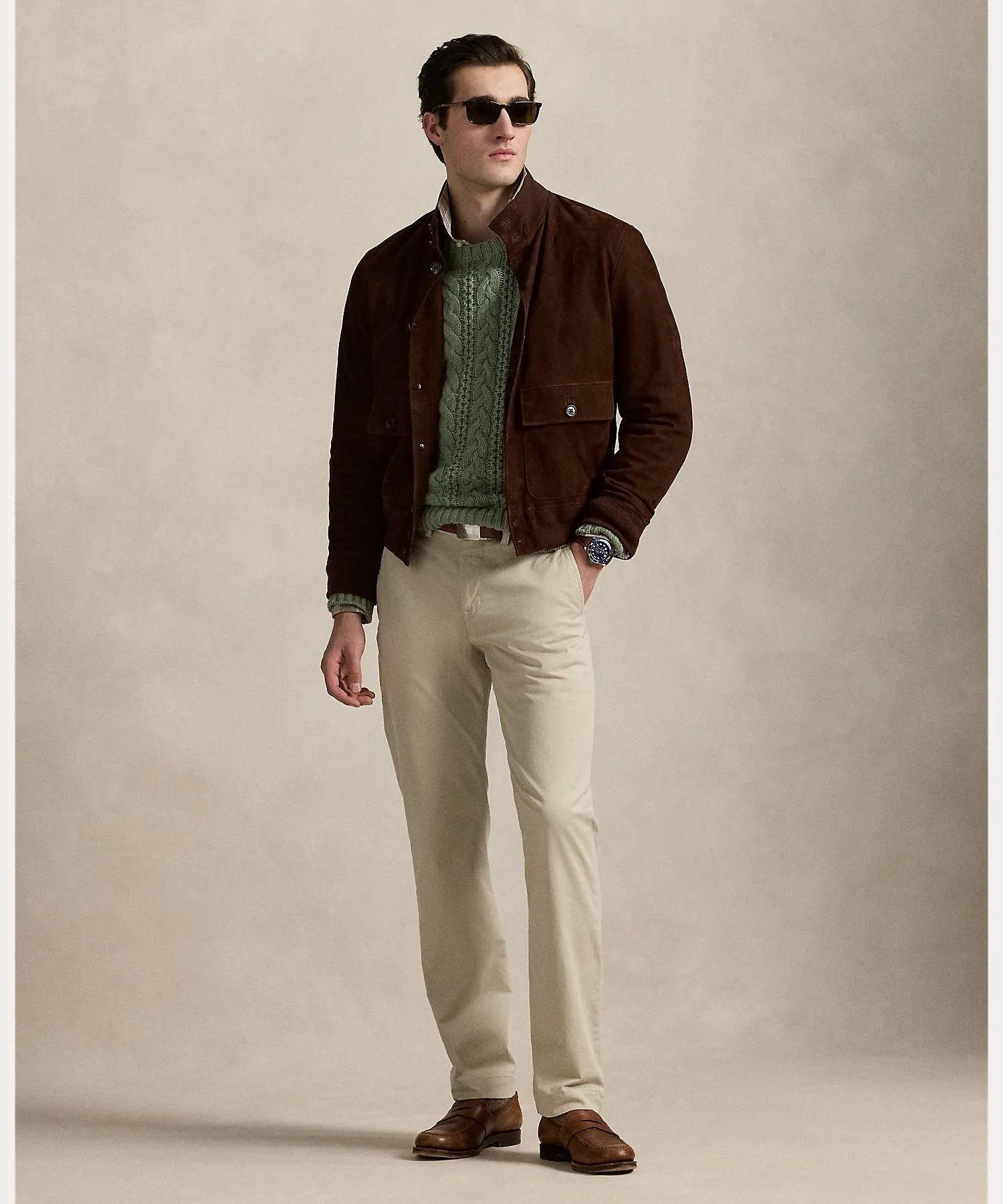 Эластичные брюки-чиносы прямого кроя из выстиранной ткани. Polo Ralph Lauren, 250 Brown