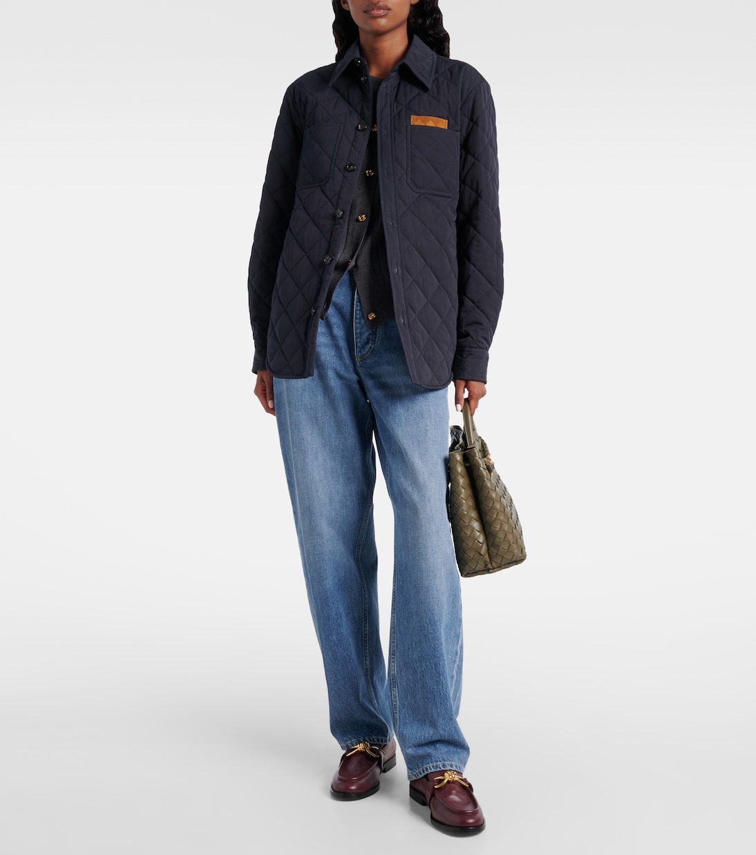 Стеганая верхняя рубашка из смесового хлопка Bottega Veneta, Midnight Blue — фото 2