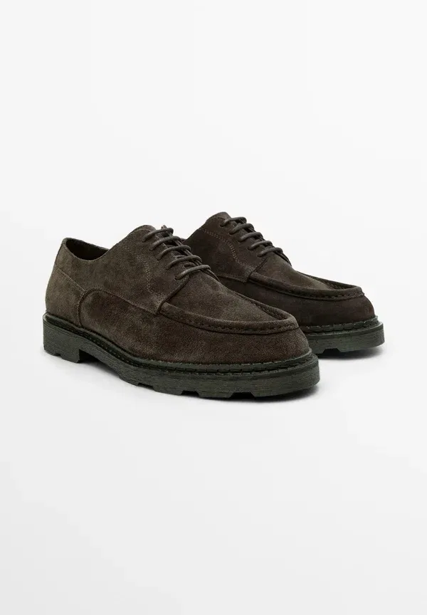 Ботинки Massimo Dutti Moc toe split lace ups, темно-коричневый — фото 2