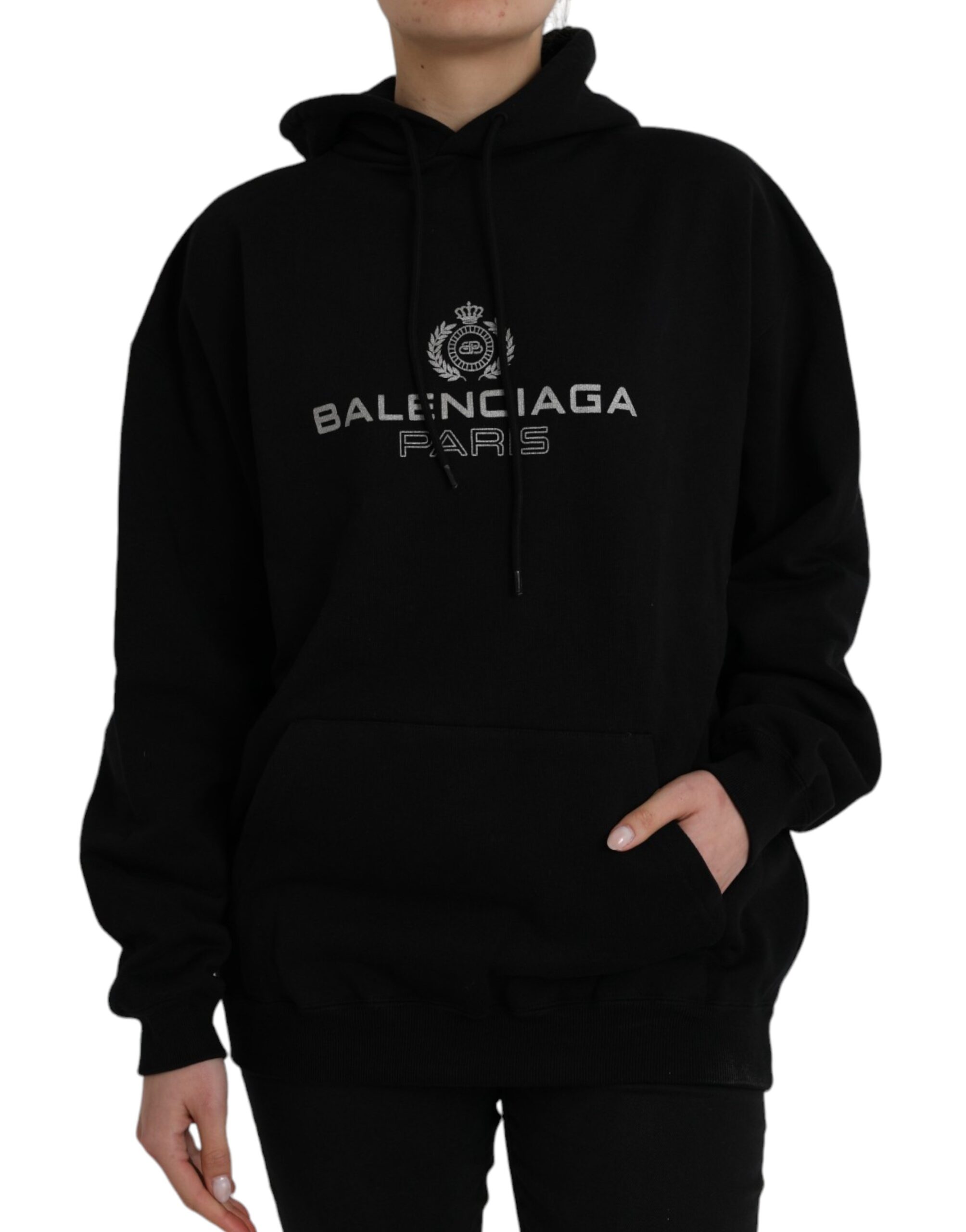 

Черный хлопковый свитер с капюшоном и логотипом Balenciaga