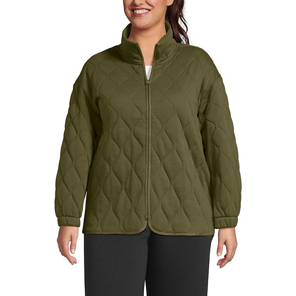 

Куртка с полной застежкой-молнией Plus size raindefense serious sweats quilted Lands' End, Olive Drab