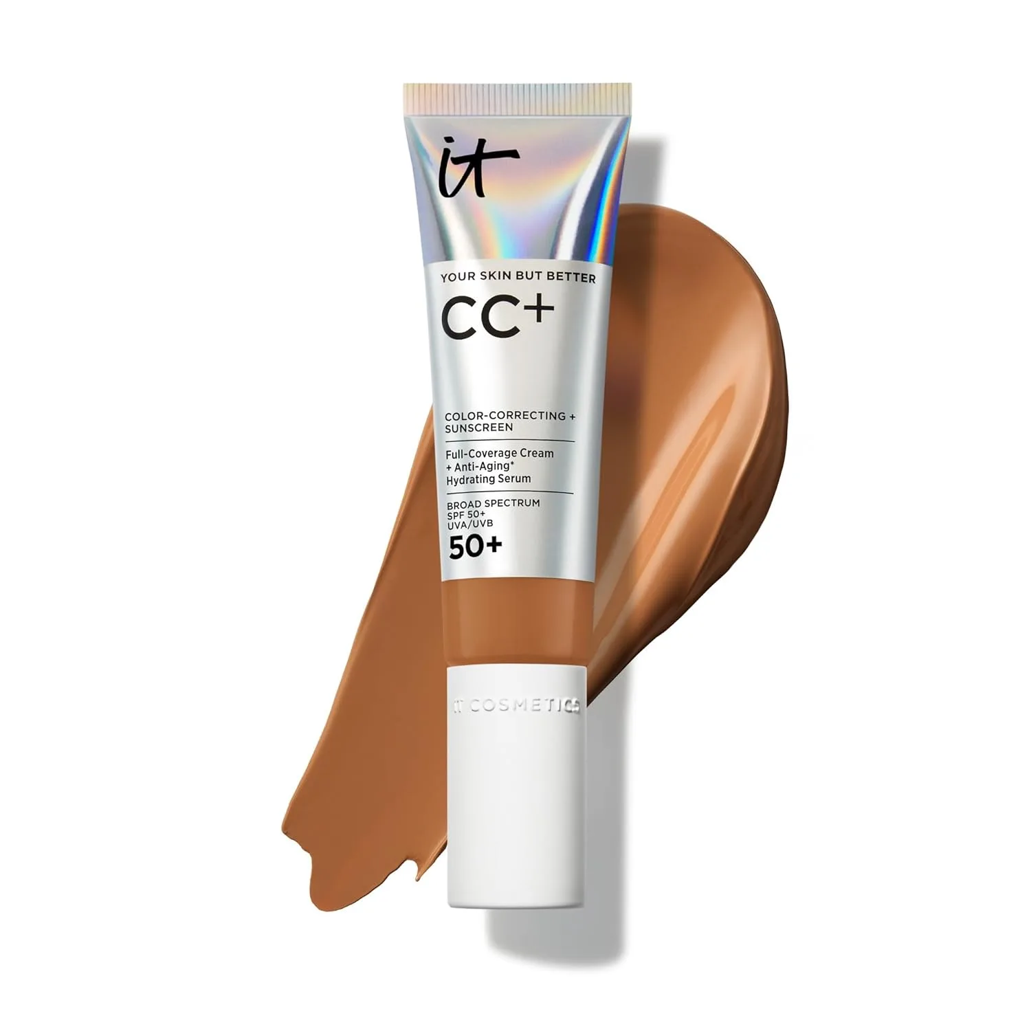 IT Cosmetics CC+ Cream - тональная основа с полным покрытием, SPF 50+, корректор цвета и антивозрастная сыворотка с гиалуроновой кислотой и пептидами, легкая текстура, до 24 часов носки, для всех типов кожи, 24N Neutral Rich (rich with neutral u...