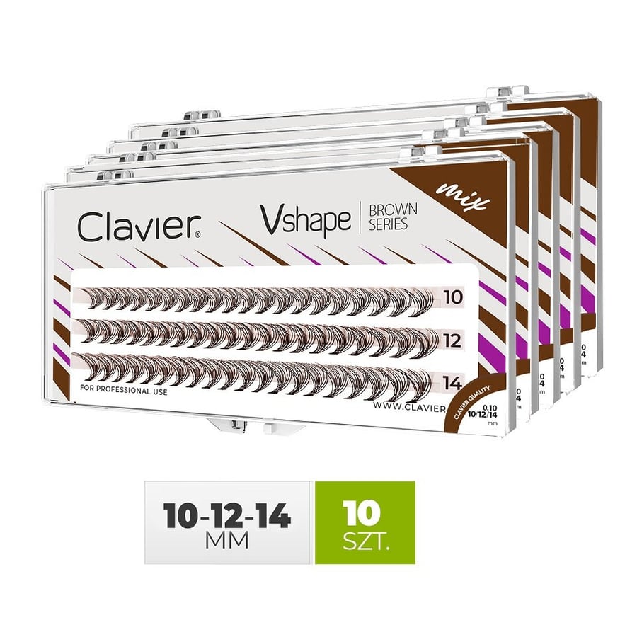 

Микс из пучков ресниц Vshape Brown 10/12/14 мм, изгиб C, 10D, упаковка 10 шт. Clavier