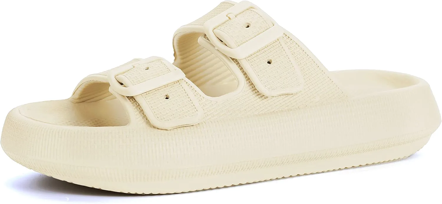 

Тапочки BRONAX для женщин и мужчин | Регулируемые шлепанцы с двойной пряжкой для душа | Сандалии с утолщенной мягкой подошвой, бежевый