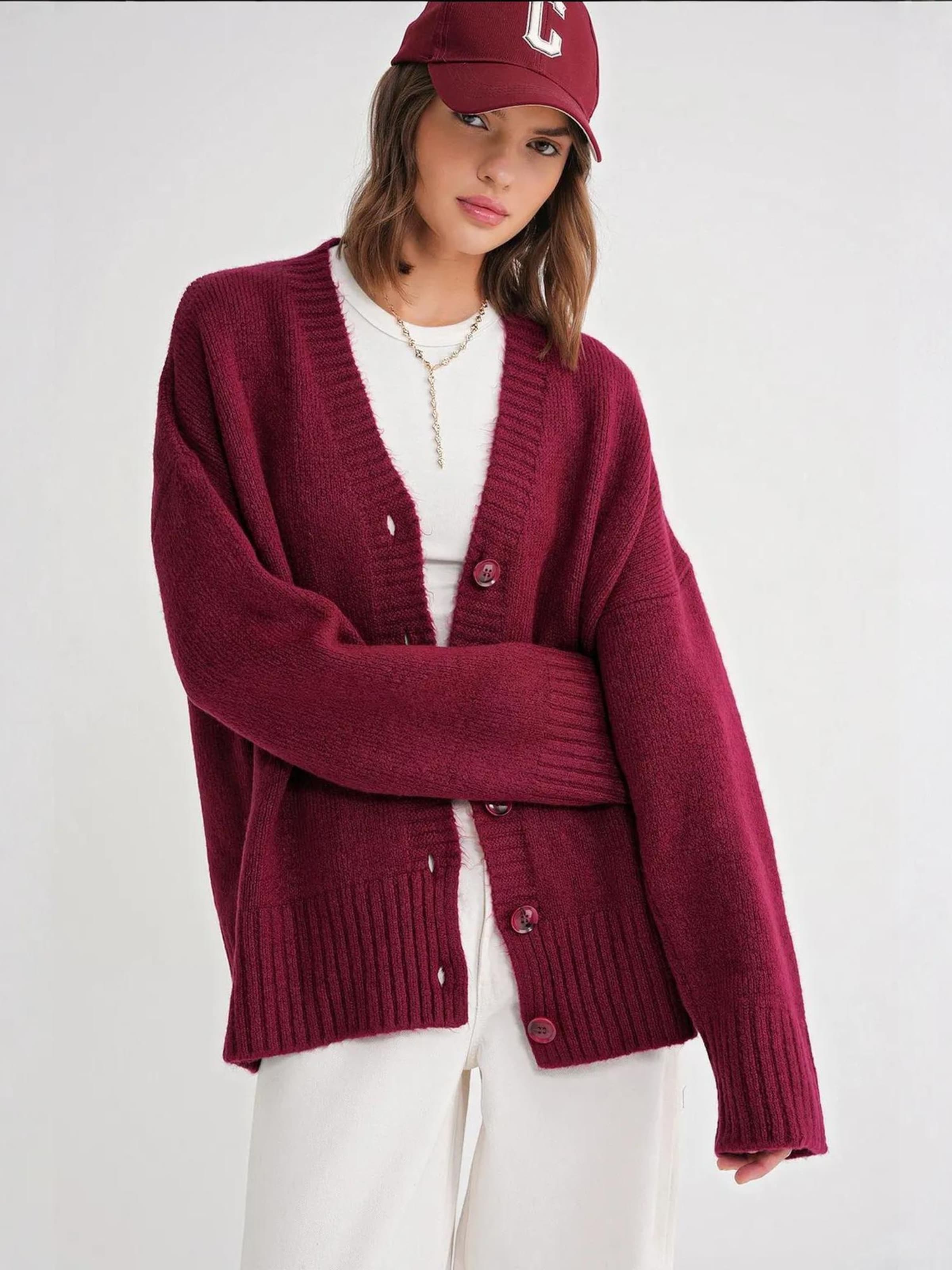 

MixRay Кардиган оверсайз в бордовом цвете