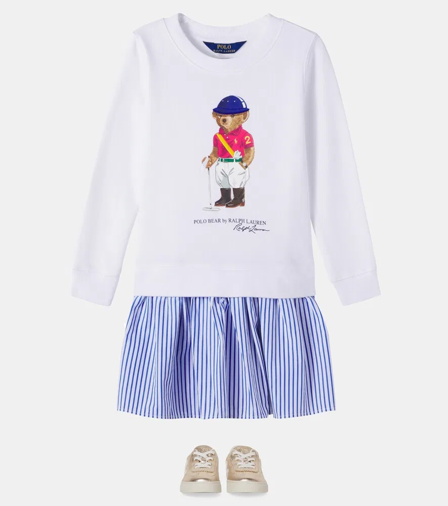 Платье с панелями Polo Bear Polo Ralph Lauren Kids, белый — фото 2