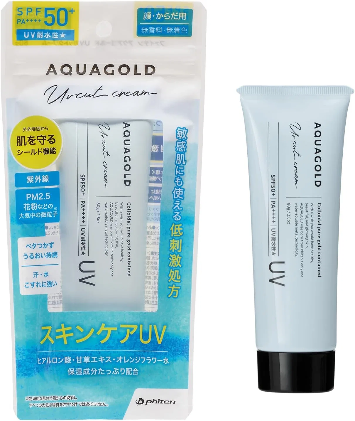 Солнцезащитный крем Phiten Aqua Gold с гиалуроновой кислотой 80 г белый