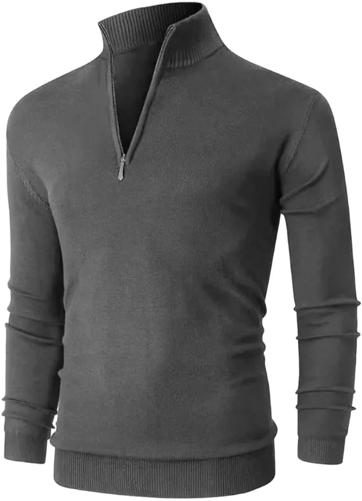 

Мужской свитер-пуловер с длинным рукавом и молнией на четверть