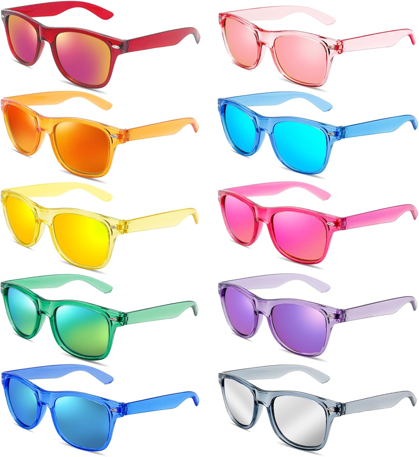 

Pibupibu, набор из 10/20 неоновых солнцезащитных очков для вечеринок, оптовая продажа, ретро-очки в стиле 80-х с цветными зеркальными линзами, сувениры для вечеринок, Assorted Colors 10 Packs