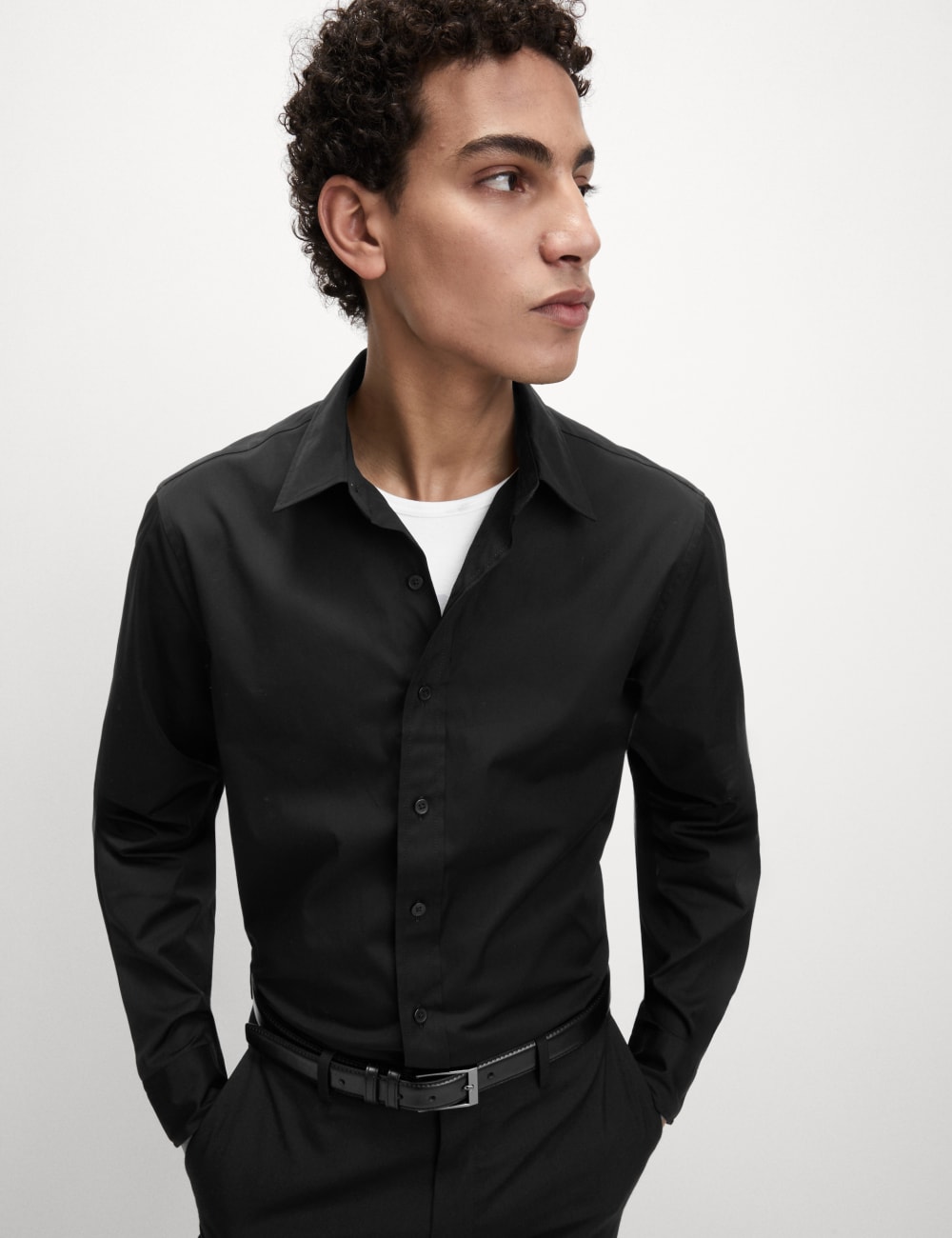 

Рубашка из чистого хлопка, которую легко гладить Marks & Spencer, черный