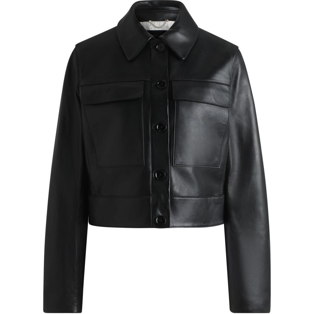 

Короткая кожаная куртка HUGO BOSS, черная