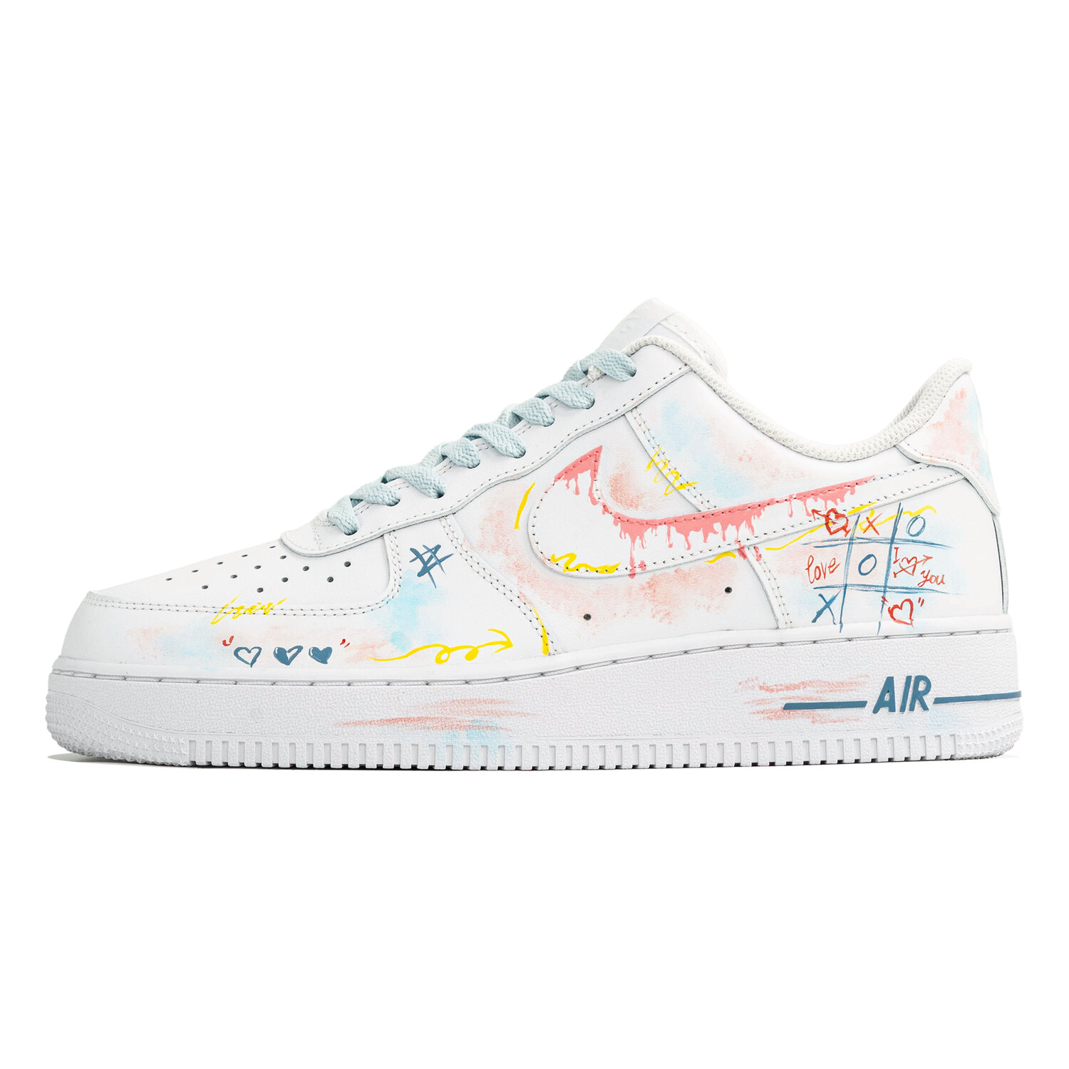 Кроссовки Air Force 1 Kaleidoscope Island, Love Island, Timeless Shopping Bag, устойчивые к истиранию и скольжению, низкие Nike, синий розовый белый — фото 3