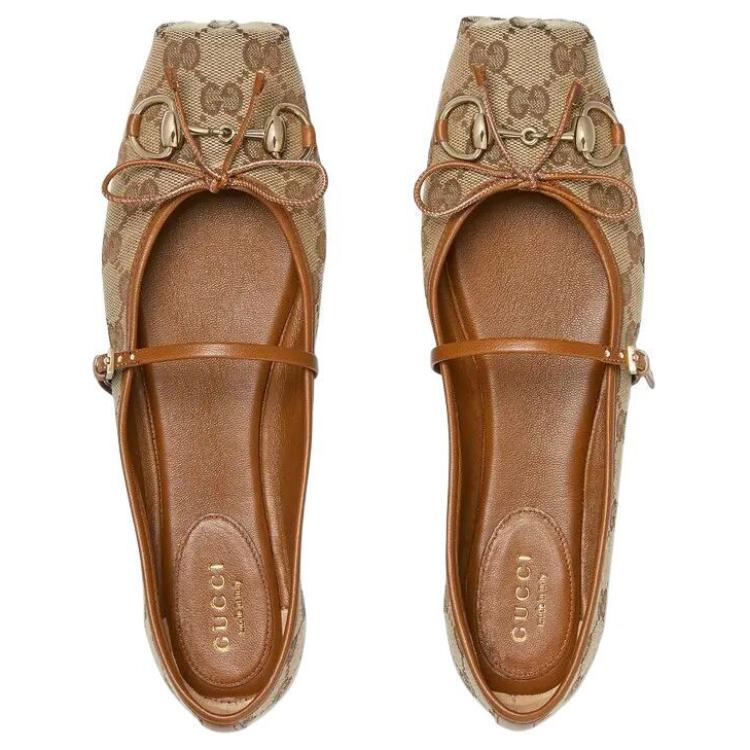 Женские балетки Horsebit 'GG Canvas Бежевый Темно-коричневый' GUCCI — фото 3