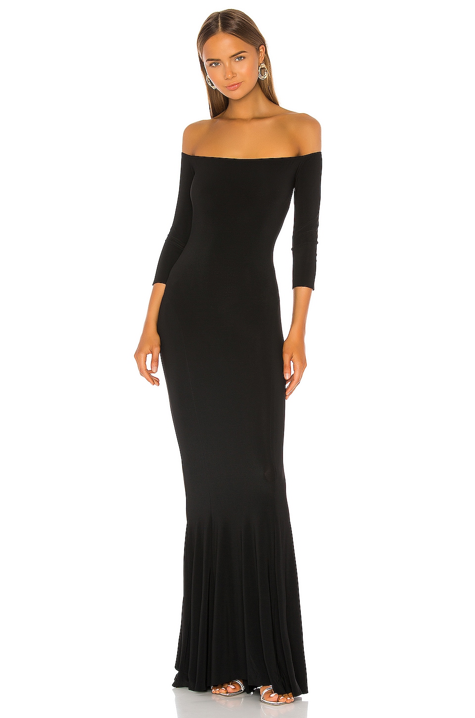 

Платье Norma Kamali Off the Shoulder Fishtail Gown, черный