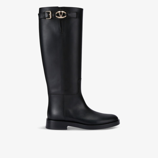 

Сапоги до колен из кожи смелой версии vlogo Valentino Garavani, черный