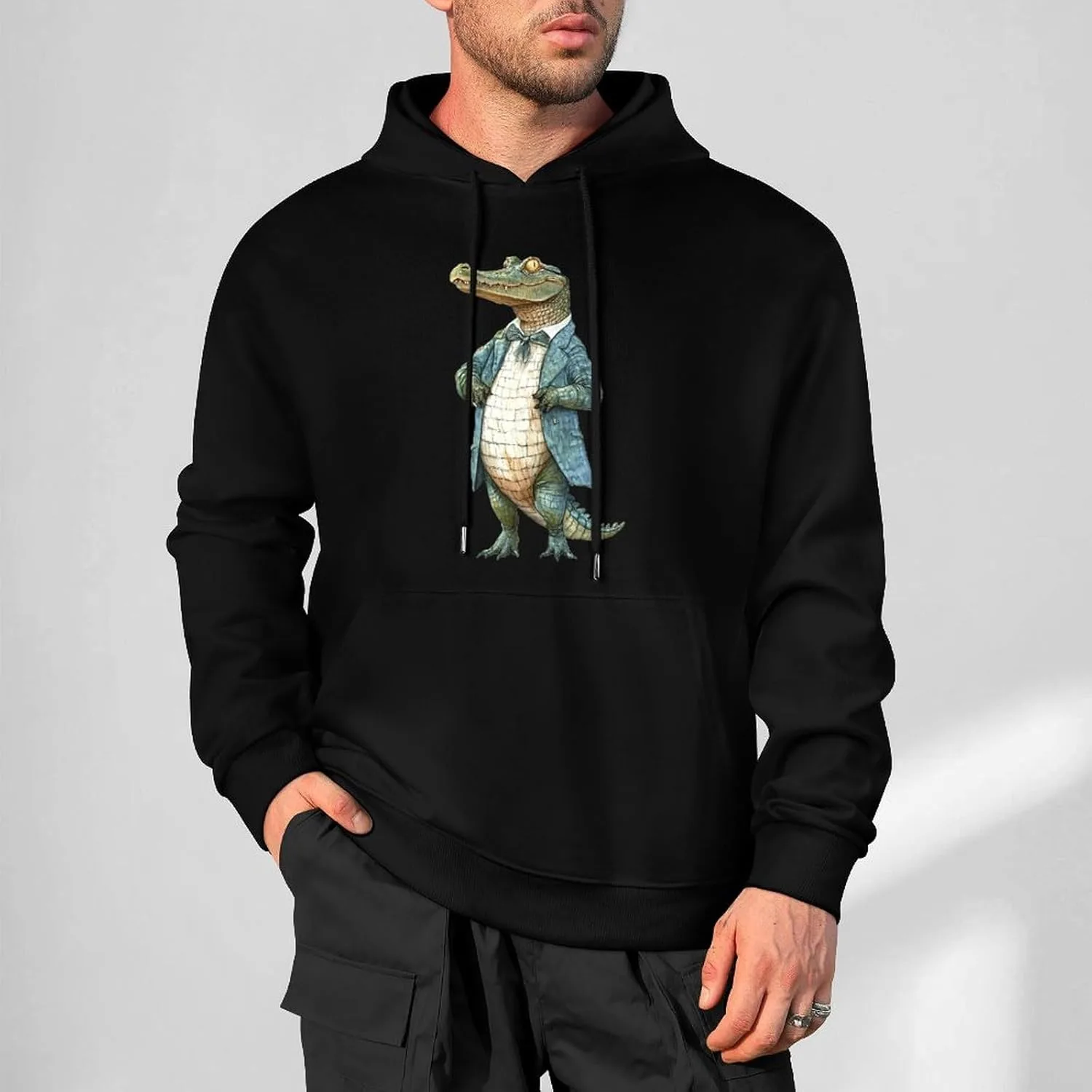 Толстовка Crocodile Gentleman Fashion с капюшоном и карманом Generic, черный — фото 2