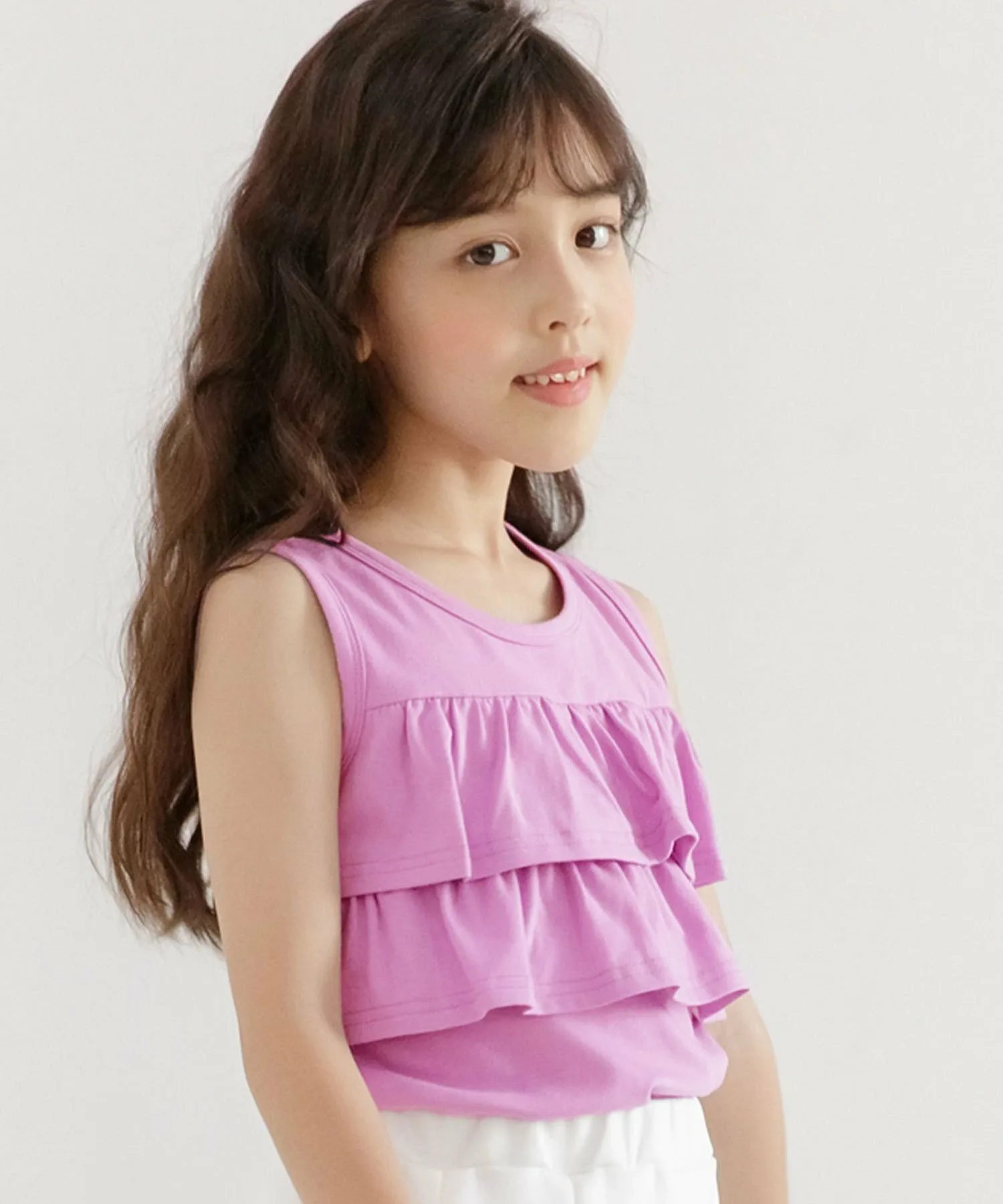 Топ в морском стиле с лентами и оборками, для девочек, Bee Bee, Sleeveless lavender fabric with two-tiered ruffles