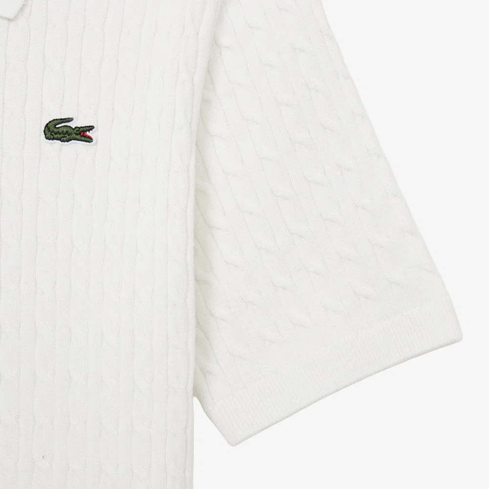 Поло свитер женский Lacoste, молочно-белый — фото 3