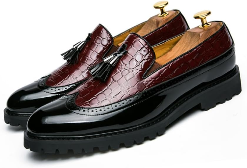 

Мужские броги, формальные оксфорды, лоферы с кисточками и заостренным носком, туфли с декоративной перфорацией Waolsu, черный/красный