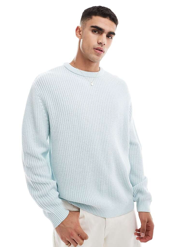 

ASOS DESIGN – объемный вязаный свитер в рубчик голубого цвета