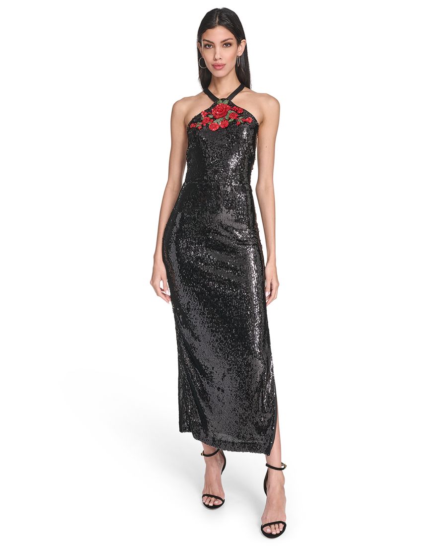 

Женское платье с пайетками и воротником-халтером Eliza J, Black