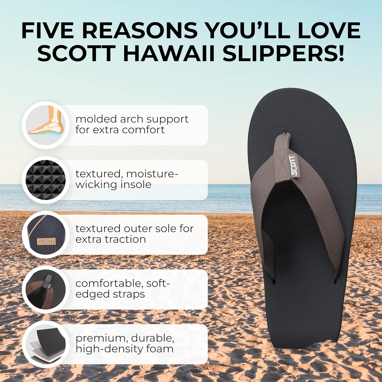Сандалии Scott Hawaii Makaha | Индивидуально сформированная подошва с поддержкой свода | Рекомендовано подиатрами, коричневый — фото 2