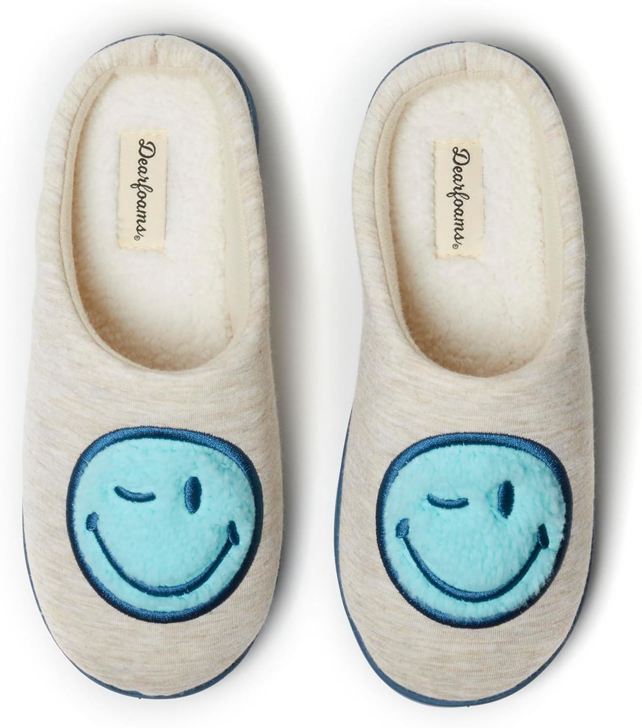

Домашние тапочки Dearfoams унисекс с иконкой улыбки в винтажном преппи-стиле, синий