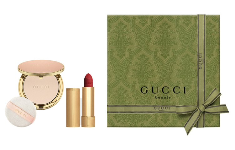 Набор для макияжа Cloud Mist Radiance Lipstick Makeup Set, состоящий из двух частей: пудры Soft Focus Powder и бархатной помады Velvet Lipstick Gucci, soft focus gloss powder #00.5+velvet mist lip balm #25 — фото 3