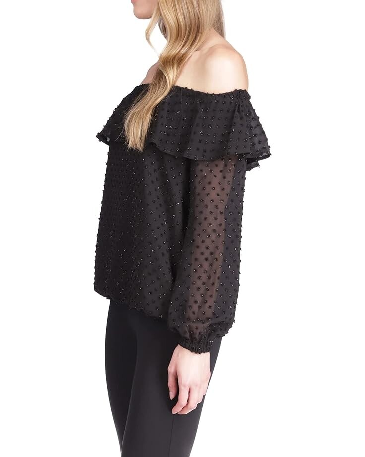 

Топ Michael Kors Clip Chiffon Off Shoulder Top, черный