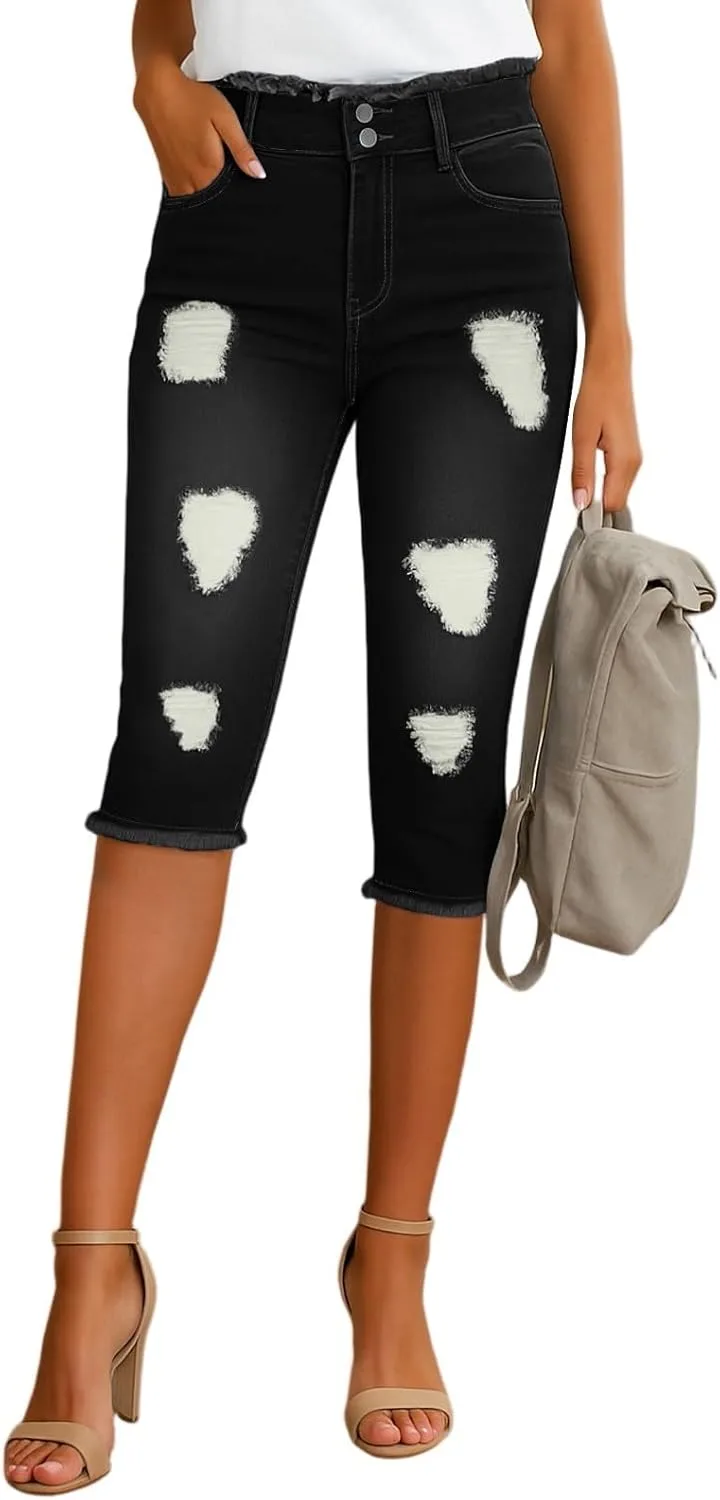 

Женские джинсы Capri High Waisted Ripped Skinny Stretchy Blue Slakkenreis