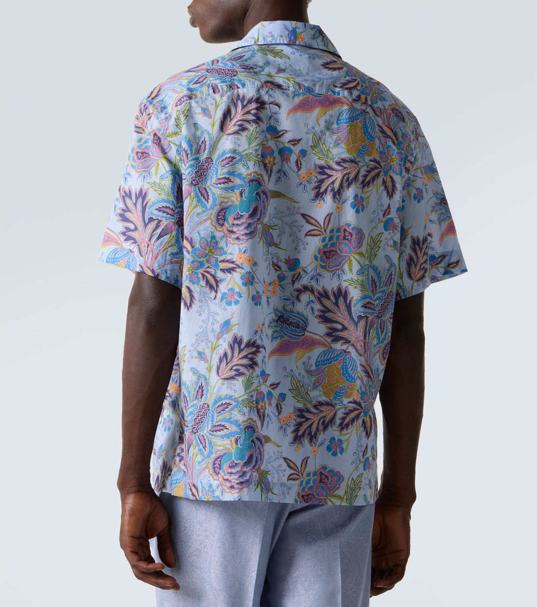 Рубашка для боулинга из хлопкового поплина с принтом Etro, Print On Pale Blue Base — фото 4
