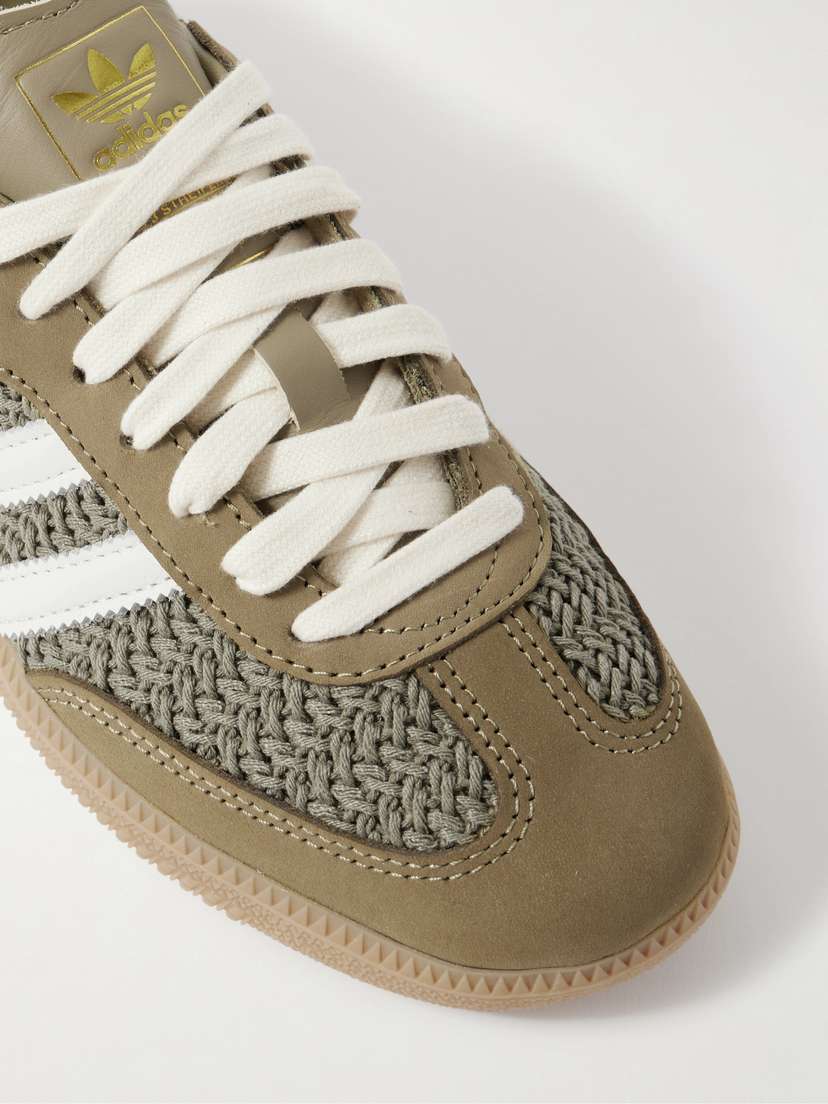 Кроссовки Samba og с отделкой из кожи и замши, вязаные крючком Adidas Originals, хаки — фото 4
