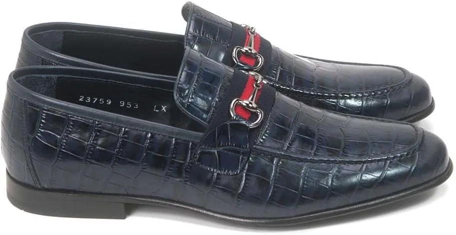 

Мужские лоферы Golden Pass из синей кожи с тиснением под крокодила Generic, черный