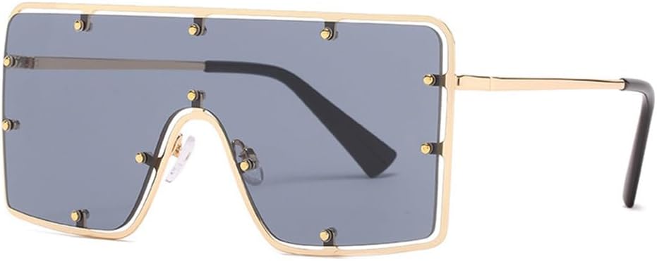 

Большие безободковые солнцезащитные очки для женщин, винтажные солнцезащитные очки с заклепками для мужчин, очки в стиле стимпанк, защита от ультрафиолета UV400 LANGSER, 1