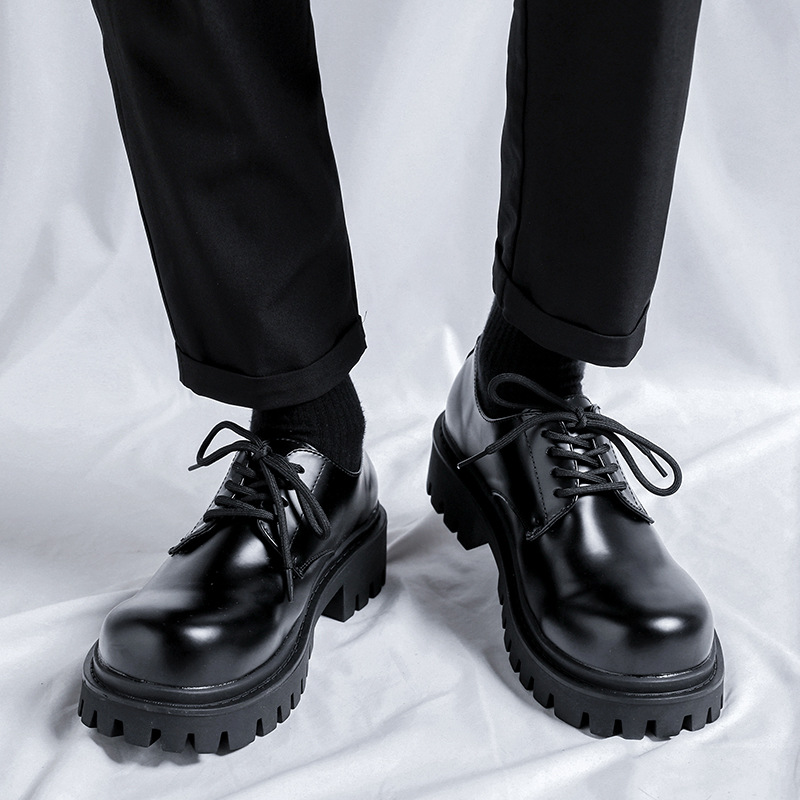 WEISHIBANGWEI Повседневные кожаные туфли мужские черные с потайным клином, цвет Black Hidden Wedge — фото 3