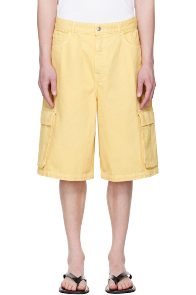 

Желтые рабочие джинсовые шорты-карго Maison Kitsuné