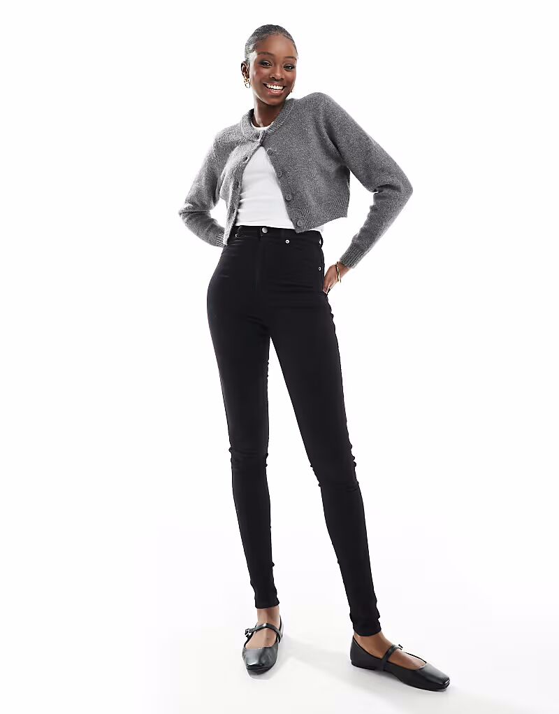

Джинсы Dr Denim Tall Solitaire с высокой талией, суперузкие, чистого черного цвета